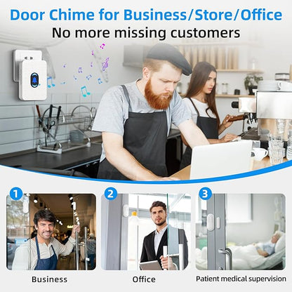Daytech Wireless Door Sensor Chime Door Entry Chime with 800ft Range 20 Chimes 5 Adjustable Volume Door Open Chime for Business/Home/Office/Store When Entering, 1 Sensor + 1 Receiver