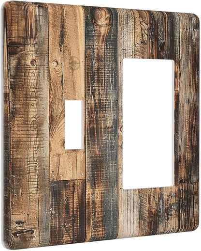 Outlet Covers Rustic Brown Wood Pattern Splice Plank 1 Toggle 1 Rocker Combination Decorative Wall Plate Electrical Switch Plates Light Switch Cover Plate For Farmhouse Cabin Decor