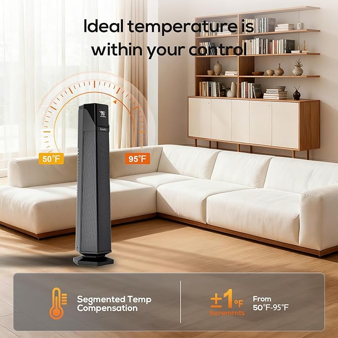 Hykolity Space Heater Large Room, 30" Electric Heaters for Indoor Use with Thermostat and Remote,70° Oscillation, 24H Timer, 1500W Fast Heating Portable Heaters for Office, Bedroom, Home - Black