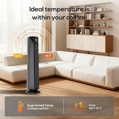 Hykolity Space Heater Large Room, 30" Electric Heaters for Indoor Use with Thermostat and Remote,70° Oscillation, 24H Timer, 1500W Fast Heating Portable Heaters for Office, Bedroom, Home - Black