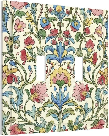 Decorative Switch Plates Boho Red Floral Morris Plant Leaves 2 Gang Double Toggle Outlet Light Switch Cover Wall Plate Electrical Faceplate For Farmhouse Cabin Decor