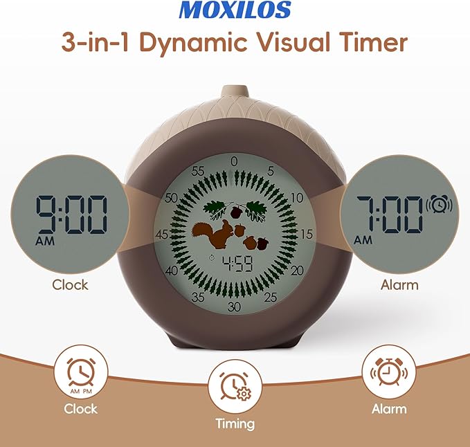 Visual Timer for Kids, 299-Minute Cute Kids Squirrel Timer with Eye-Protection Screen & Protective Case, Homeschool Supplies Study Teaching Time Management Tool