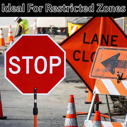BESEA 24×24 Inch Stop/Slow Reflective Street Sign, Double-Sided with Telescopic Handle (56–106 in), Hand Held Stop Sign Road Sign Traffic Sign for Traffic Control & School Safety