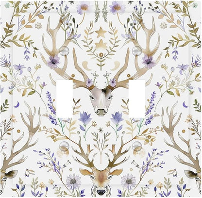 Decorative Switch Plates Gothic Retro Floral Damask Elk Wild Flower 2 Gang Double Toggle Outlet Light Switch Cover Wall Plate Electrical Faceplate For Bed Room Living Room Decor