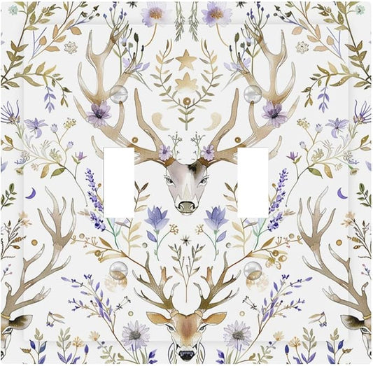 Decorative Switch Plates Gothic Retro Floral Damask Elk Wild Flower 2 Gang Double Toggle Outlet Light Switch Cover Wall Plate Electrical Faceplate For Bed Room Living Room Decor