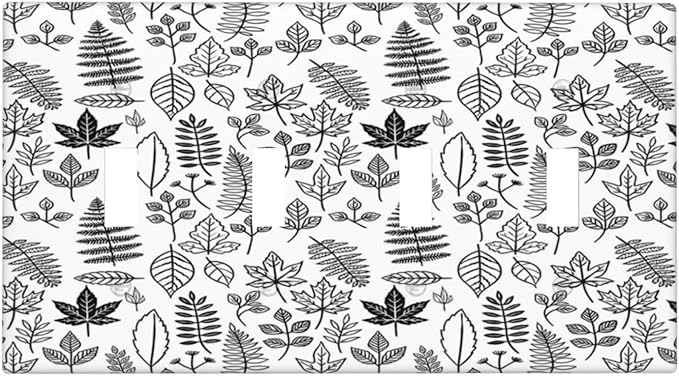 Black White Leaf Wheat Maple Leaf Plant Light Switch Covers Quad Toggle 4 Gang Wall Plate Decorative Switch Plates Electrical Faceplate for Bedroom Bathroom Decor