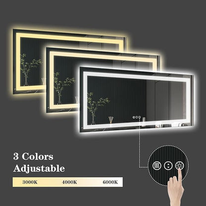 Amorho LED Bathroom Mirror, 55" X30" Front Light and Backlit Vanity Mirror, Dimmable Bathroom Mirrors for Wall, Anti-Fog, Memory, 3 Colors, Double LED Lights, Shatter-Proof, ETL Listed