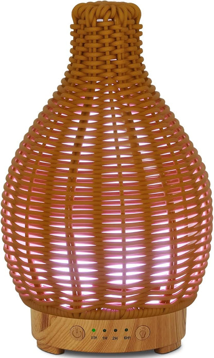 Essential Oil Diffuser Aromatherapy Diffuser-150ml Ultrasonic Fragrance Diffuser Humidifier Whisper Quiet Timer Setting 7 LED Colors Changing Lights for Home Office Decor & Gift (Handwoven)