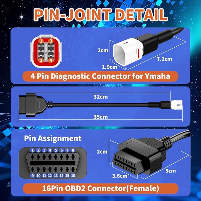 OBD2 Adapter Cable Fits for Yamaha Motorcycles and ATVs, 4Pin to 16Pin OBD2 Diagnostic Adapter Cable Works with All OBDII Scanner