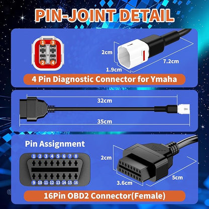 OBD2 Adapter Cable Fits for Yamaha Motorcycles and ATVs, 4Pin to 16Pin OBD2 Diagnostic Adapter Cable Works with All OBDII Scanner