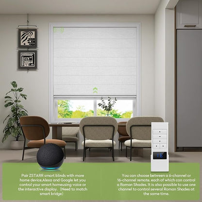 ZSTARR Smart Roman Shades Rechargeable Motorized Blinds with Remote Full Blackout Roman Window Shades Plain Fold Soft for Doors Bedroom, Custom Size (White)