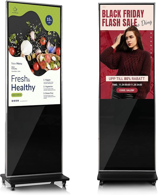 43" 4K LCD Digital Signage Display, Indoor Floor Standing Advertising Kiosk, Commercial Digital Signage Kiosk with Auto AD Box, HDMI WiFi Bluetooth Input, Android 12.0 Black