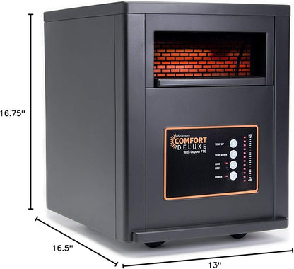 Comfort Deluxe by Airnmore, with Copper PTC, Infrared Space Heater with Remote,1500W,ETL Listed with High and Low Settings, Good for Small to Large Room's, 2-year warranty.