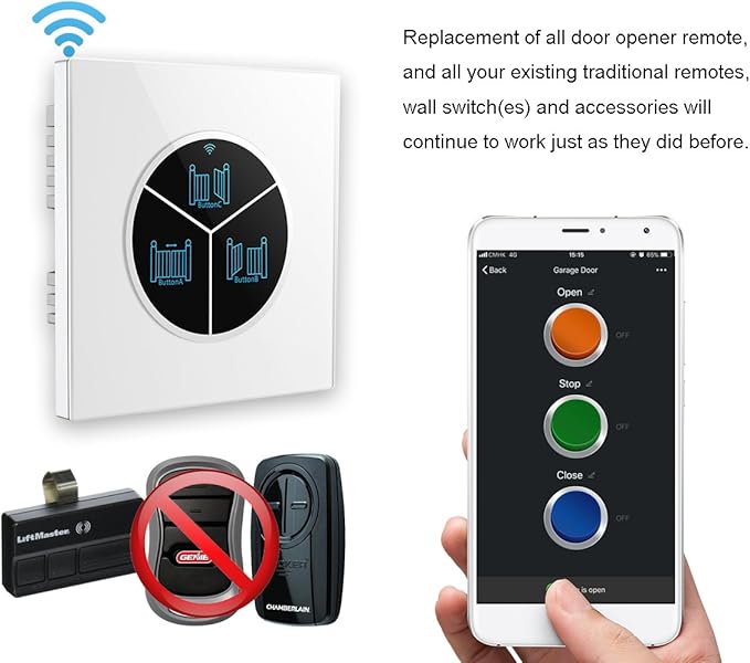 Wireless Garage Door Opener Remote WiFi Switch Universal Controlled by Smartphone for Automatic Gate Opener System (Without Door Sensor)