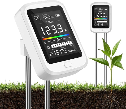 6-in-1 Soil Test Kit for Gardening Deals, Digital pH Meter/Temperature/Sunlight/Fertility/Environmental| Factory-Permanent Calibration