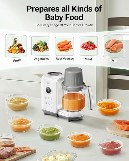 Bear Baby Food Maker with 18.5oz Dual-Layer Steam Baskets, OneStep Baby Food Processor Steamer Puree Blender Grinder Mills, Auto Cooking Grinding&Sterili-zing for Healthy Homemade Baby Food, BPA-Free