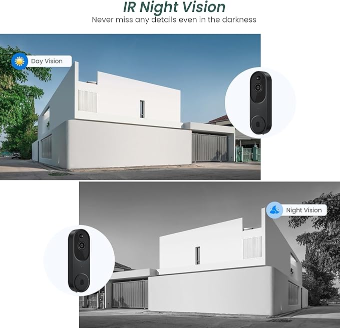 1080p Video Doorbell Camera Wireless with Chime, AI Human Detection, 2-Way Audio, FHD Live View, Wire-Free, Night Vision, Cloud Storage, Battery Powered, Indoor Outdoor Surveillance (Black)