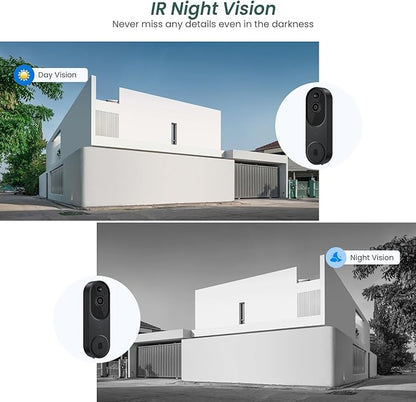 1080p Video Doorbell Camera Wireless with Chime, AI Human Detection, 2-Way Audio, FHD Live View, Wire-Free, Night Vision, Cloud Storage, Battery Powered, Indoor Outdoor Surveillance (Black)