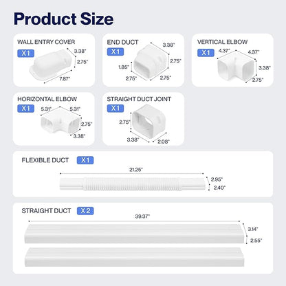 Della 3" 9 Ft Mini Split Line Set Cover with Flexible Duct, Decorative PVC Lineset Cover Kit, Paintable for Mini Split Air Conditioner, HAVC & Heat Pumps Systems Tubing Cover, White