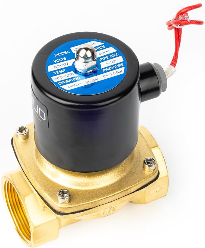 U.S. Solid 1-1/2" Solenoid Valve - 110V AC Brass Electric Solenoid Valve, Normally Closed, Viton Seal