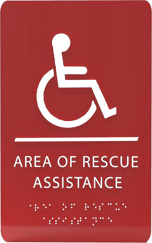 6" X9" Area of Rescue Assistance Sign - ADA Compliant Tactile Graphics Grade 2 Braille Text Signs| Sign for Shopping Malls, Offices, Hotels, Schools, Apartments, and Restaurants
