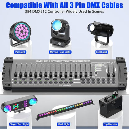 DJ Controller 384CH Fog DMX-512 DJ Controller Support 30 Banks 8 Scenes 24 fixtures Stage Lighting Console for Program Editing of DJ Lights Show Bar Club Live