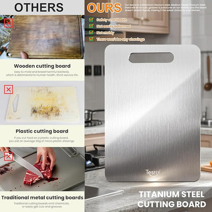 2 Pack Titanium Cutting Board-100% Pure Titanium Cutting Boards For Kitchen, Dishwasher Safe, Easy to clean, Double-sided food-grade Cutting Board For Meats, Fruits And Vegetables (X-Large)
