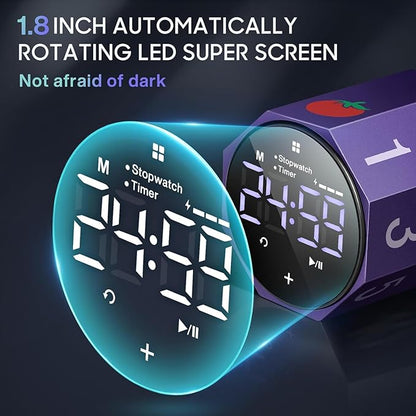 MIAOKE Pomodoro Timer-Aluminum Alloy Frosted Metal LED Large Screen Digital Automatically Rotated Display, Focus Efficient Management on Work and Study,Office, Living Room-Purple