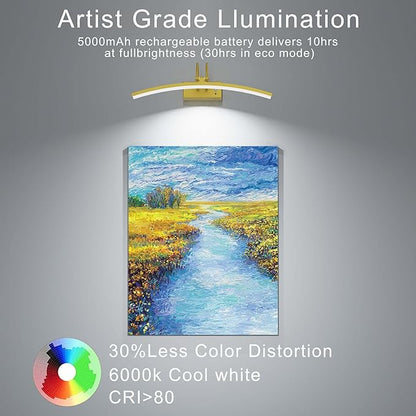 PAIHOME Picture Light for Wall Battery Operated, Rechargeable Picture Light with Smart Motion Sensor, Remote Dimmable & Timer, ‌16in Gold Wireless Art Lighting for Paintings Canvas Gallery Portraits