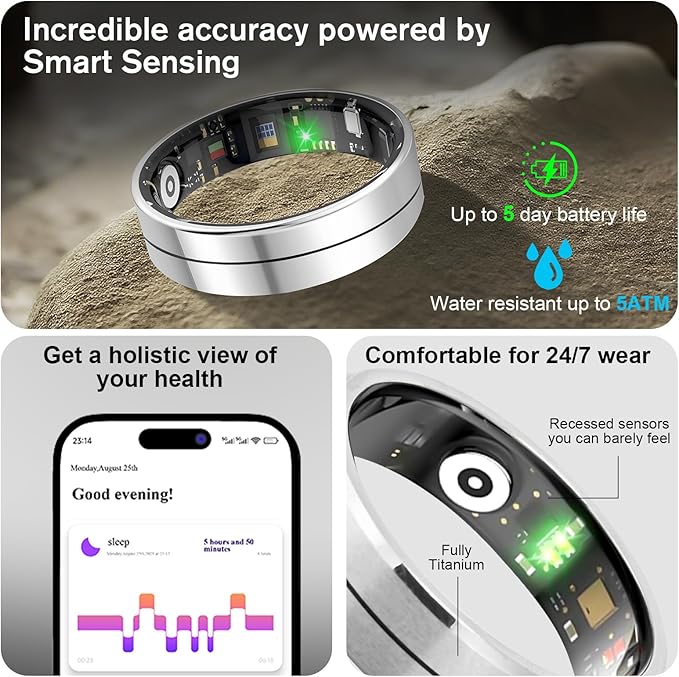 KppeX-X1 Smart Health Ring Kit-Nighttime Sleep Monitoring-Heart Rate-IP68 Waterproof Exercise Recording Fitness Tracker-No Subscription Fee Mixer#Steel Color (X1-10#)