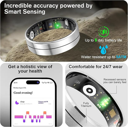 KppeX-X1 Smart Health Ring Kit-Nighttime Sleep Monitoring-Heart Rate-IP68 Waterproof Exercise Recording Fitness Tracker-No Subscription Fee Mixer#Steel Color (X1-10#)