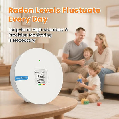 Radon Detector for Home, Portable Radon Tester, Lightweight, Easy to Use, Radon Tester with E-Ink Display, No Lab Fees, 3 AAA Batteries Powered, Bq/m3 and PCi/L Optional, White