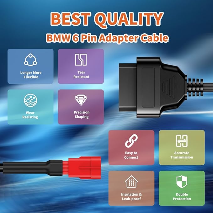 OBD2 Adapter Cable Fits for BMW Motorcycles, 6Pin to 16Pin OBD2 Diagnostic Adapter Cable Works with All OBDII Scanner