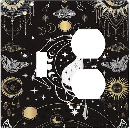 White Cat Tarot Moon Phases Moth Celestial Gothic Wallplates 1 Toggle 1 Duplex Switch Plate Electrical GFCI Faceplate Decorative Light Switch Covers for Kids Room Bedroom Decor