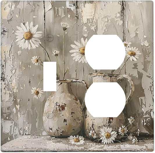 Wallplates Vintage Rustic Floral White Daisy Flower Oil Painting Style 1 Toggle 1 Duplex Switch Plate Electrical GFCI Faceplate Decorative Light Switch Covers for Home Farmhouse Decor