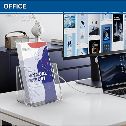 Brochure Holder 4x9 Inch Acrylic Literature Holders Clear Plastic Flyer Display Stand Countertop Use Pamphlet Holder Multi Purpose Organizer for Office, Lobby, Hotels, Trade Shows, 6 Pack