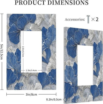 Abstract Blue Marble Plant Leaves 1 Gang Single Rocker Decorative Light Switch Covers Electrical Faceplate Switch Plates for Bathroom Kitchen Home