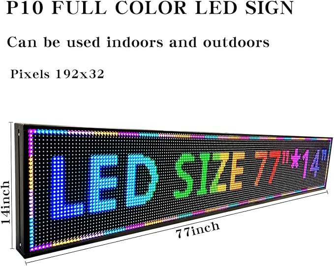 Programmable Led Sign Screen Outdoor Digital Pantalla Para Publicidad Custom Word Scrolling Usb Wifi Enabled Control Display Message Board Lights for Mobile Phone and Windows (77"x14")