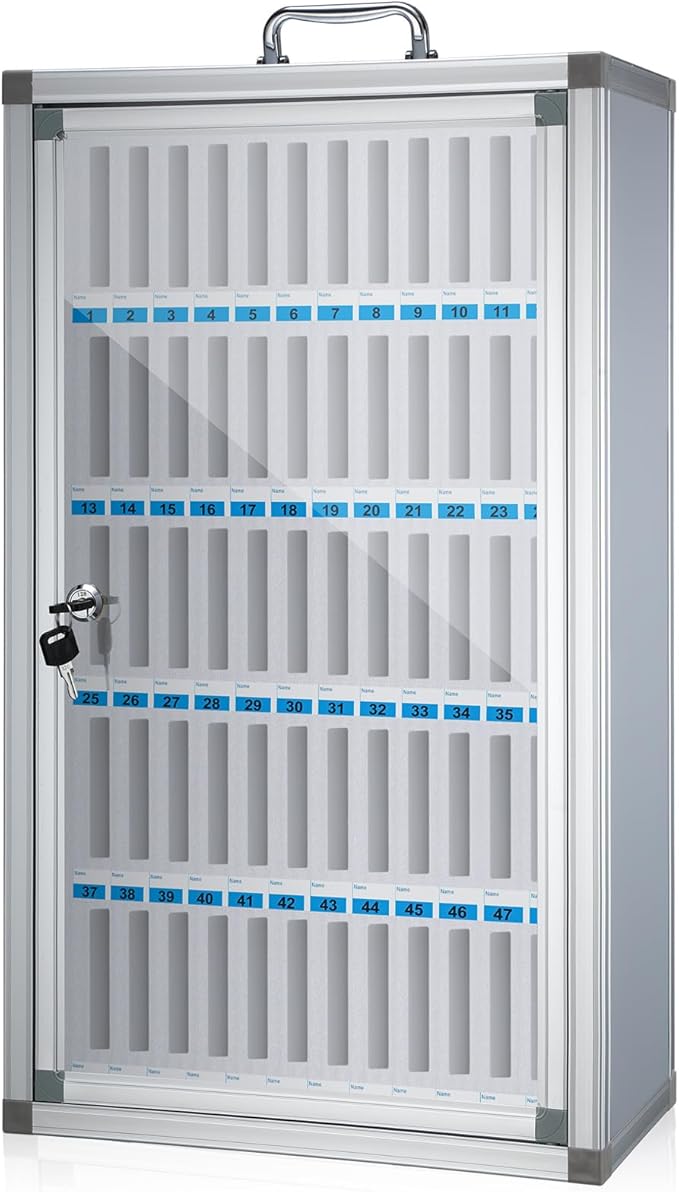 Amylove 60 Slots Cell Phone Locker Cabinet Aluminum Alloy Pocket Chart Storage Locker Box Cabinet Wall-Mounted Cell Phones Storage Box with Handle for Office Classroom Gym (White)