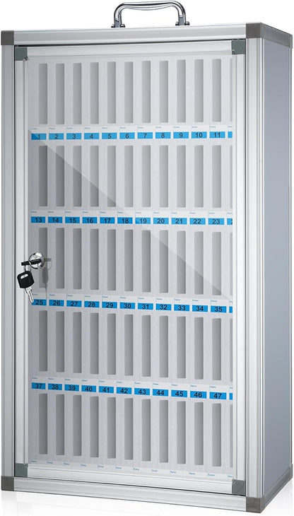 Amylove 60 Slots Cell Phone Locker Cabinet Aluminum Alloy Pocket Chart Storage Locker Box Cabinet Wall-Mounted Cell Phones Storage Box with Handle for Office Classroom Gym (White)