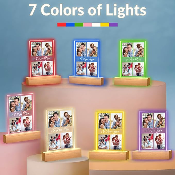 Custom Picture Frame with Photo, Customized Picture Frames with Night Light, Custom Photo Frame, Personalized Valentines Day Gifts for Her Him Women Men