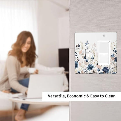 Blue Flora Boho Vintage Flower Golden Leaves Outlet Covers 1 Toggle 1 Rocker Combination Decorative Wall Plate Electrical Switch Plates Light Switch Cover Plate for Bedroom Living Room Decor
