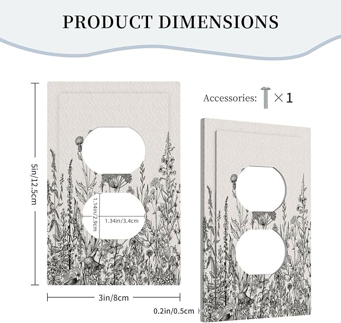 Personalized Wall Plate Decorative Light Switch Cover Black and Beige Garden Plants Flowers Single Duplex Switchplate 1 Gang Outlet Plate Decora Light Switch Plate for Home Office Decor
