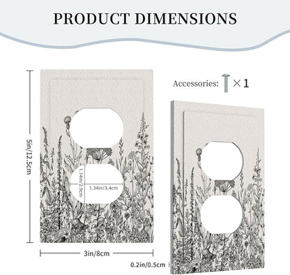 Personalized Wall Plate Decorative Light Switch Cover Black and Beige Garden Plants Flowers Single Duplex Switchplate 1 Gang Outlet Plate Decora Light Switch Plate for Home Office Decor