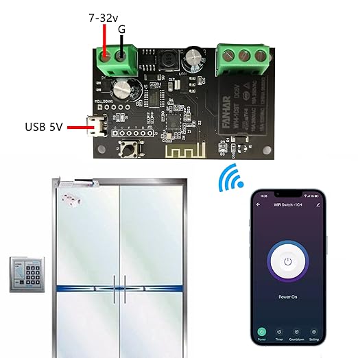 Jane Eyre WiFi Wireless Smart Switch Relay Module Jog Self-Locking Switch Module DIY Smart Home Compatible with TUYA/Smart Life App(1CH)