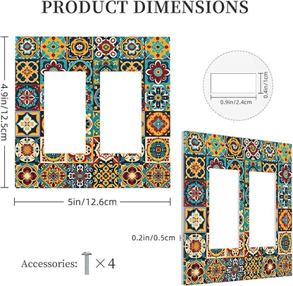 Decorative Outlet Covers Mexican Talavera Colorful Mosaic Tiles 2 Gang Double Gfci Rocker Electrical Wall Panels Light Switch Cover Plate For Bathroom Kitchen Decor