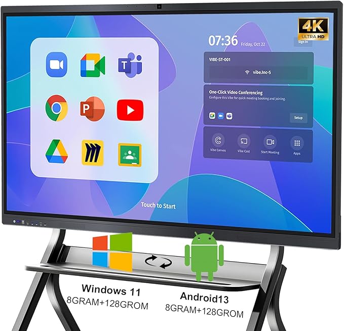 Smart Board,65" Smart Board for Classroom Office Home, 4K UHD Touch Screen Open Dual System Smart Whiteboard,Digital whiteboard with 48MP HD Camera(Board+Wall Mount Included)