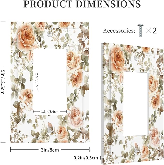 Decorative Outlet Covers Vintage Warm Color Orange Flowers And Leaves 1 Gang Single Rocker Light Switch Cover Plate Wall Plates GFCI Faceplate for Bedroom living Room Decor