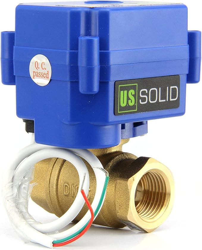 U.S. Solid 1" Motorized Ball Valve 85-265V AC Brass Electrical Ball Valve, 2 Wire Auto Return Setup Normally Closed