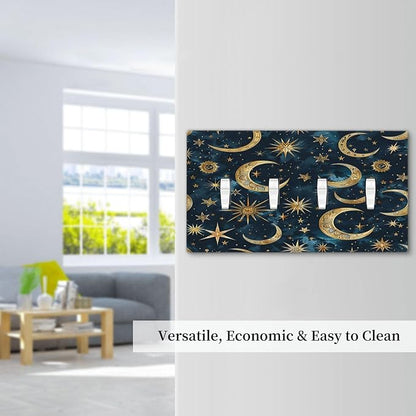 Light Switch Covers Modern Abstract Sky Blue Gold Moon Sun Star Quad Toggle Electrical Faceplate 4 Gang Wall Plate Decorative Switch Plates for Bedroom Kids room Decor